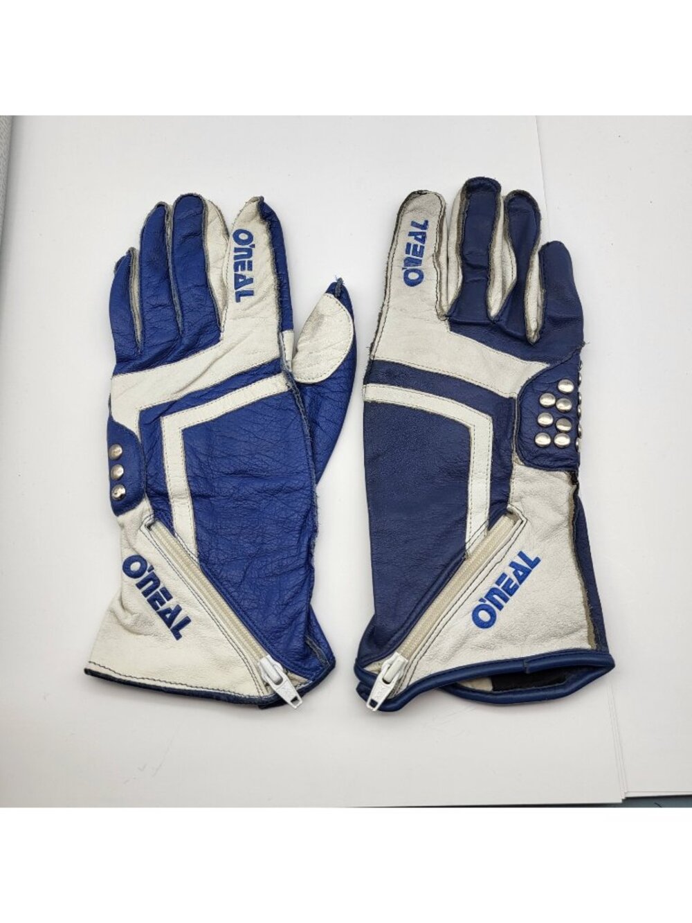 O'Neal Advanced Blue Leather Moto Studded Racing Gloves SZ L 2 tone color  VTG